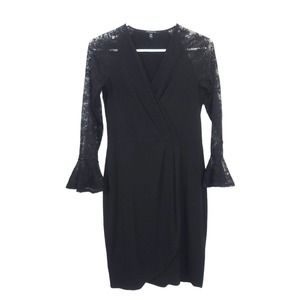 Suite 7 Faux Wrap Lace Bell Sleeve Mini Dress